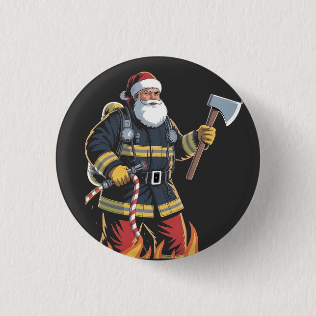 Feuerwehrmann Feuerwehrauto Weihnachtsbaum Santa X Button (Vorderseite)