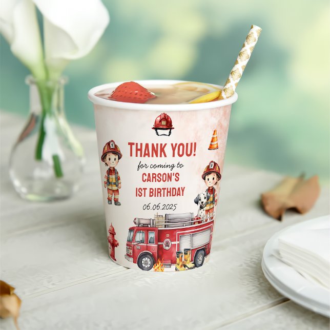 Feuerwehrmann Feuerwehrmann 1. Geburtstag Party Pappbecher (Von Creator hochgeladen)