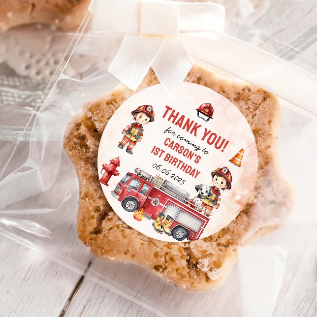 Feuerwehrmann Feuerwehrmann 1. Geburtstag Party Runder Aufkleber (Von Creator hochgeladen)