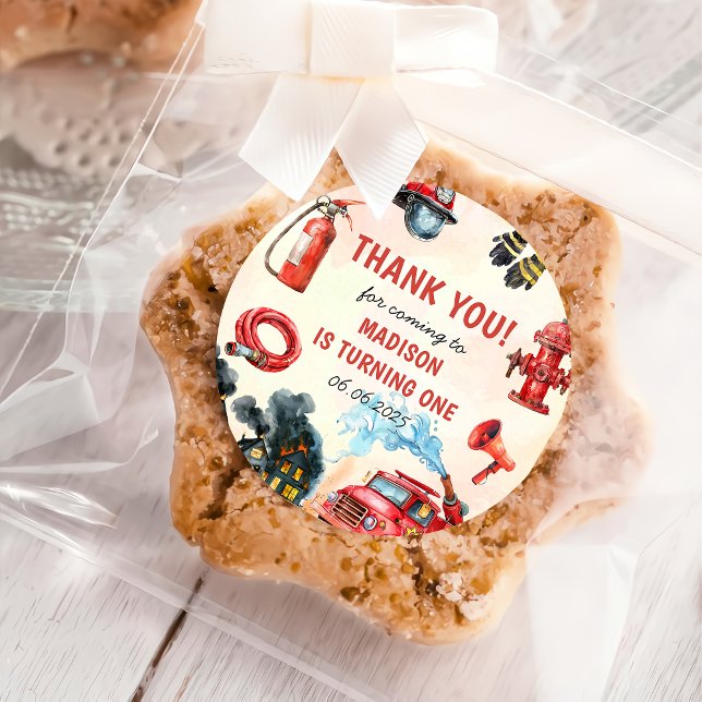 Feuerwehrmann Feuerwehrmann 1. Geburtstag Party Runder Aufkleber (Von Creator hochgeladen)