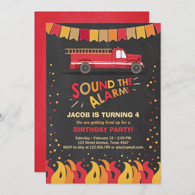 Feuerwehrmann Feuerwehrmann - Einladung Junge zum  (Vorne/Hinten)