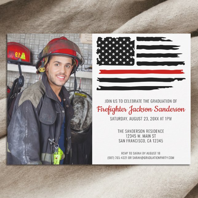 Feuerwehrmann Foto Feuerwehr Abschluss Einladung (Firefighter Fireman Photo Fire Academy Graduation Invitation)