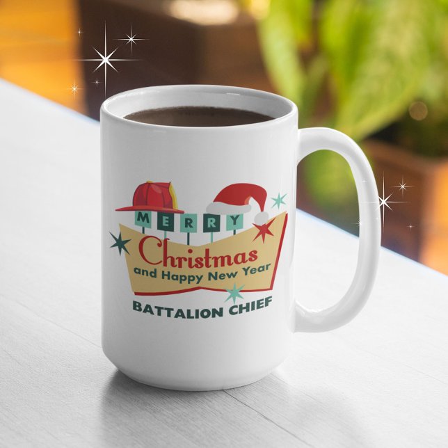 Feuerwehrmann Frohe Weihnachten glücklich Neues Ja Kaffeetasse (Personalize with your title, name, agency or fire department name, etc.  Thank you for your service!)