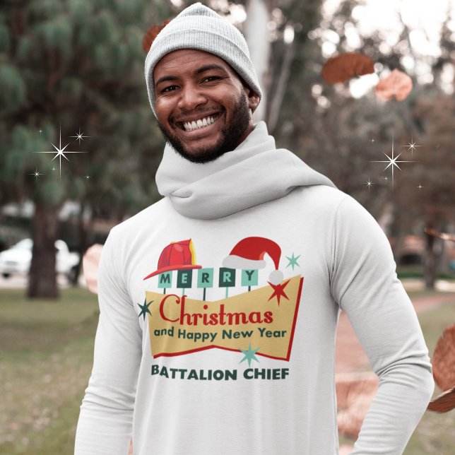 Feuerwehrmann Frohe Weihnachten glücklich Neues Ja T-Shirt (Personalize with your position, title, name of fire department etc.  )