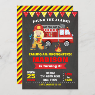 Feuerwehrmann-Geburtstags-Einladungs-Mädchen-Tafel Einladung