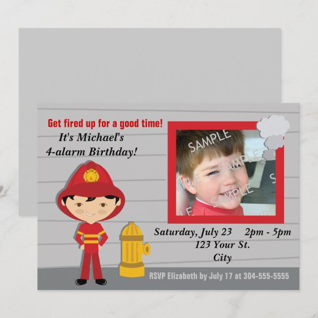 Feuerwehrmann-Geburtstags-Party Einladung (Vorne/Hinten)