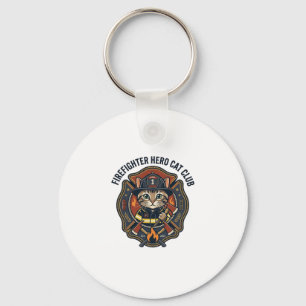 Feuerwehrmann Held Katze Grafik T-Shirt Kunst - Fe Schlüsselanhänger