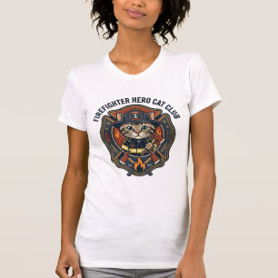 Feuerwehrmann Held Katze Katze Grafik T-Shirt Kuns