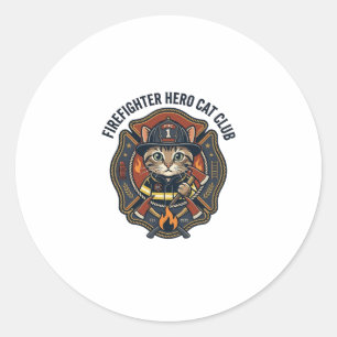Feuerwehrmann Held Katze Katze Grafik T-Shirt Kuns Runder Aufkleber