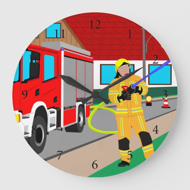 Feuerwehrmann im Feuerwehreinsatz Das Feuerwehrman Große Wanduhr (Vorderseite)