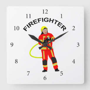 Feuerwehrmann im Ruter Einsatzkleidung Quadratische Wanduhr
