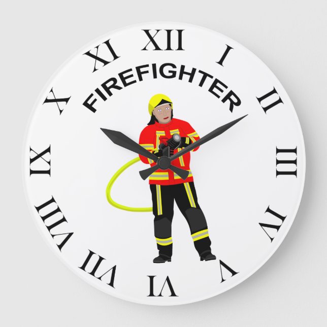 Feuerwehrmann in Einsatzkleidung Große Wanduhr (Vorderseite)