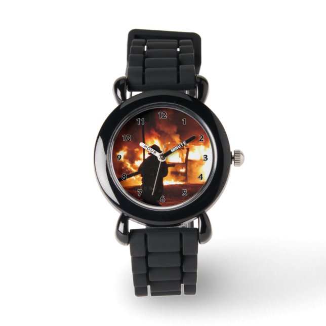 Feuerwehrmann in Flammen Armbanduhr (Vorderseite)