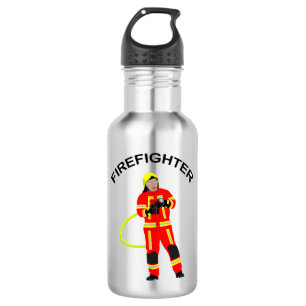 Feuerwehrmann in roter Einsatzkleidung  Edelstahlf Edelstahlflasche