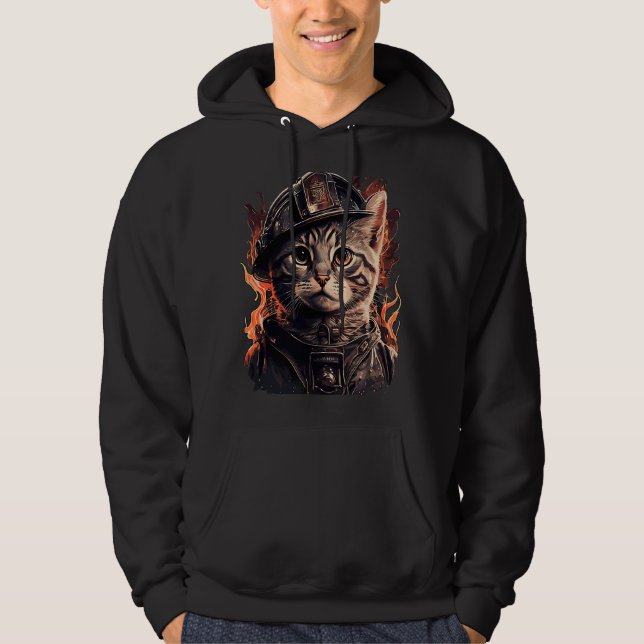 Feuerwehrmann Katzenkitten Feuerwehrhelm Feuerwehr Hoodie (Vorderseite)