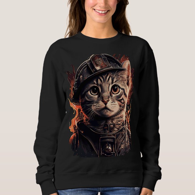 Feuerwehrmann Katzenkitten Feuerwehrhelm Feuerwehr Sweatshirt (Vorderseite)