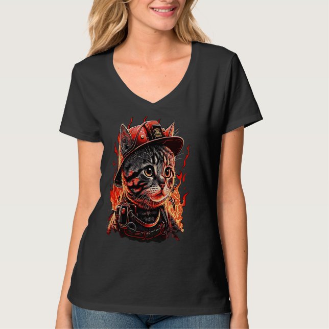 Feuerwehrmann Katzenkitten Feuerwehrhelm Feuerwehr T-Shirt (Vorderseite)