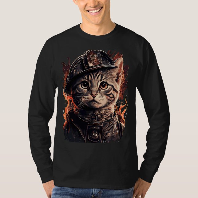 Feuerwehrmann Katzenkitten Feuerwehrhelm Feuerwehr T-Shirt (Vorderseite)