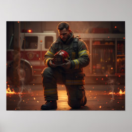Feuerwehrmann Knieender Tributposter Poster