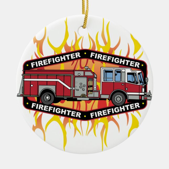 Feuerwehrmann-Löschfahrzeug Keramik Ornament (Vorne)