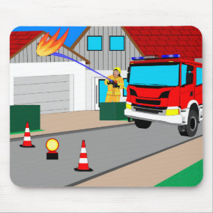 Feuerwehrmann löscht Garagenbrand Mousepad