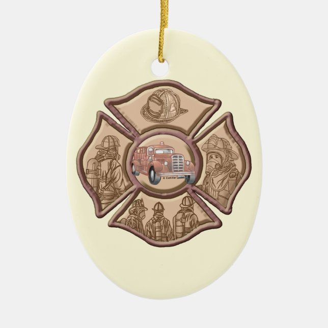Feuerwehrmann Malteser Kreuzverzierung Keramikornament (Vorne)