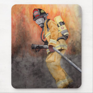 Feuerwehrmann-Mausunterlage-Feuerwehrmann-Aquarell Mousepad