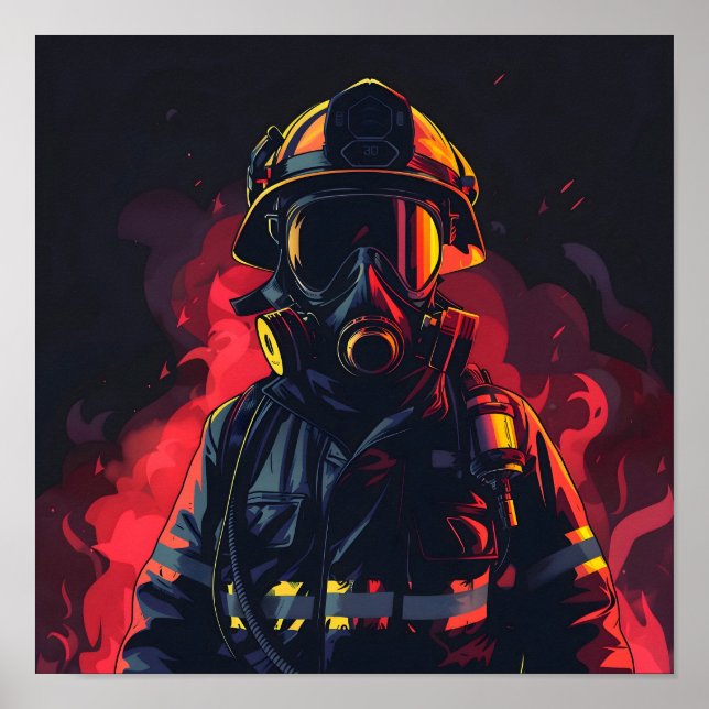 Feuerwehrmann mit dunklem Hintergrund Poster (Vorne)