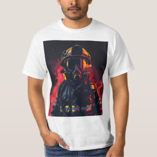 Feuerwehrmann mit dunklem Hintergrund T-Shirt