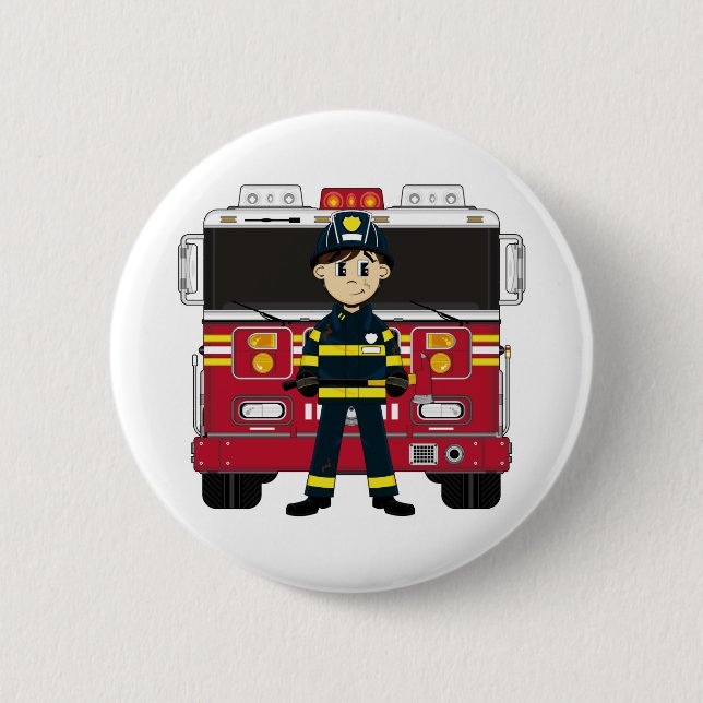 Feuerwehrmann mit Feuer-Motor-Abzeichen Button (Vorderseite)
