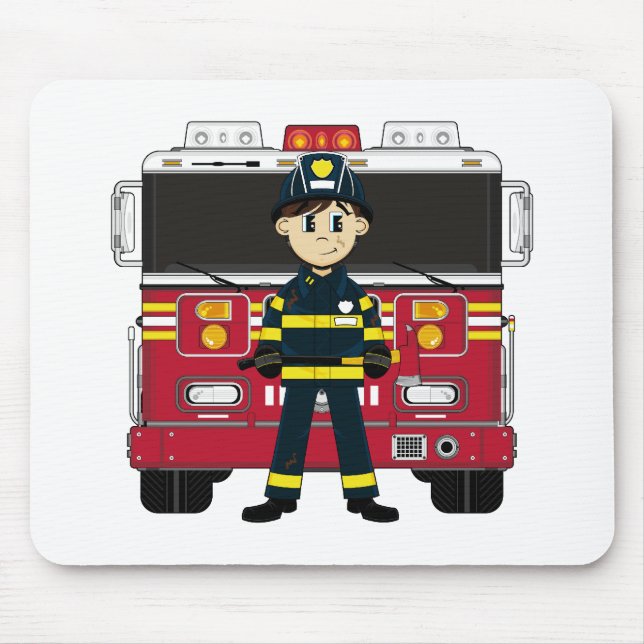 Feuerwehrmann mit Feuer-Motor Mousepad (Vorne)