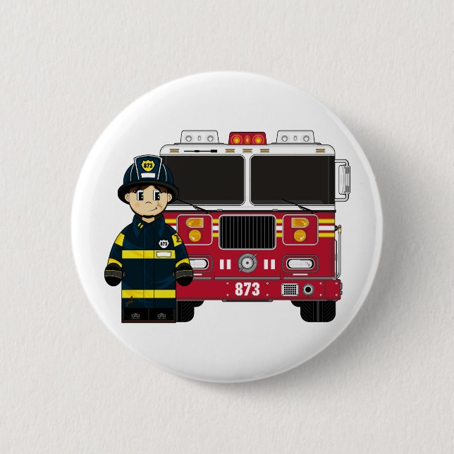 Feuerwehrmann mit Motor-Abzeichen Button (Vorderseite)
