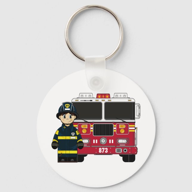 Feuerwehrmann mit Motor Schlüsselanhänger (Vorderseite)