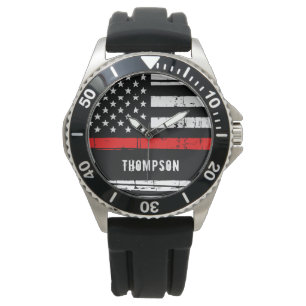 Feuerwehrmann mit personalisierter dünner roter Li Armbanduhr
