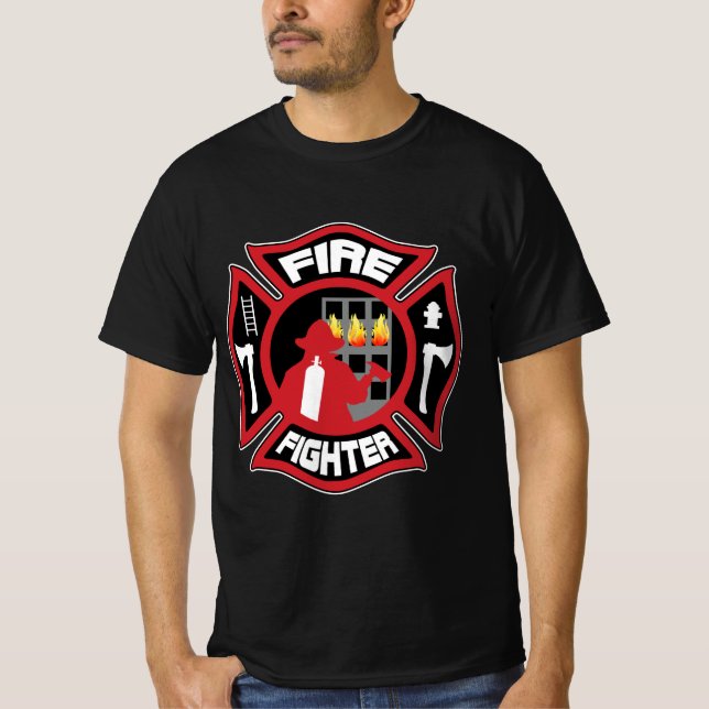 Feuerwehrmann Modernes Abzeichen T-Shirt (Vorderseite)