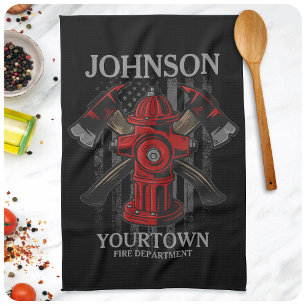 Feuerwehrmann NAME Feuerwehr Hydrant USA-Flagge  Geschirrtuch