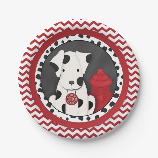 Feuerwehrmann-Party-Zickzack Platte Pappteller (Vorderseite)