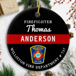 Feuerwehrmann Personalisiert dünne rote Linie Bran Keramik Ornament<br><div class="desc">Personalisiert dünne rote Linie Maltese Cross Feuerwehrschmuck - modernes Schwarz-Silber-Design . Personalisieren Sie Ihre Daten mit Feuerwehr, Feuerwehrnamen oder Ihrem Text. Dieses personalisierte Feuerwehrschmuck eignet sich hervorragend für Feuerwehr, Feuerwehr oder als Denkmalpflege, Weihnachtsgeschenke oder kleine Geschenke. Bestellen Sie diese Feuerwehrschmuck Großhandel für Geschenke der Feuerakademie oder Feuerwehr, Feuerwehrfeuertreuen kleine Geschenke....</div>