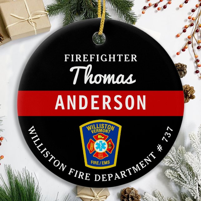 Feuerwehrmann Personalisiert dünne rote Linie Bran Keramik Ornament (Von Creator hochgeladen)
