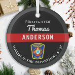 Feuerwehrmann Personalisiert dünne rote Linie Bran Ornament Aus Glas<br><div class="desc">Personalisiert dünne rote Linie Maltese Cross Feuerwehrschmuck - modernes Schwarz-Silber-Design . Personalisieren Sie Ihre Daten mit Feuerwehr, Feuerwehrnamen oder Ihrem Text. Dieses personalisierte Feuerwehrschmuck eignet sich hervorragend für Feuerwehr, Feuerwehr oder als Denkmalpflege, Weihnachtsgeschenke oder kleine Geschenke. Bestellen Sie diese Feuerwehrschmuck Großhandel für Geschenke der Feuerakademie oder Feuerwehr, Feuerwehrfeuertreuen kleine Geschenke....</div>