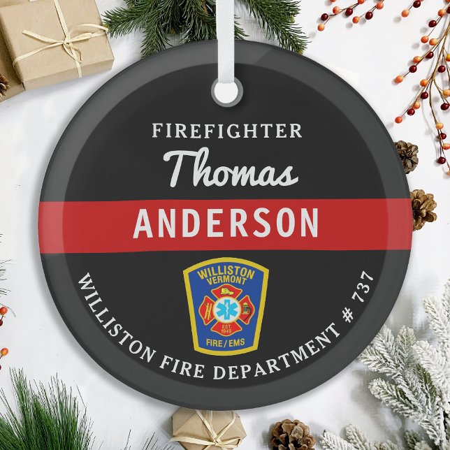 Feuerwehrmann Personalisiert dünne rote Linie Bran Ornament Aus Glas (Von Creator hochgeladen)