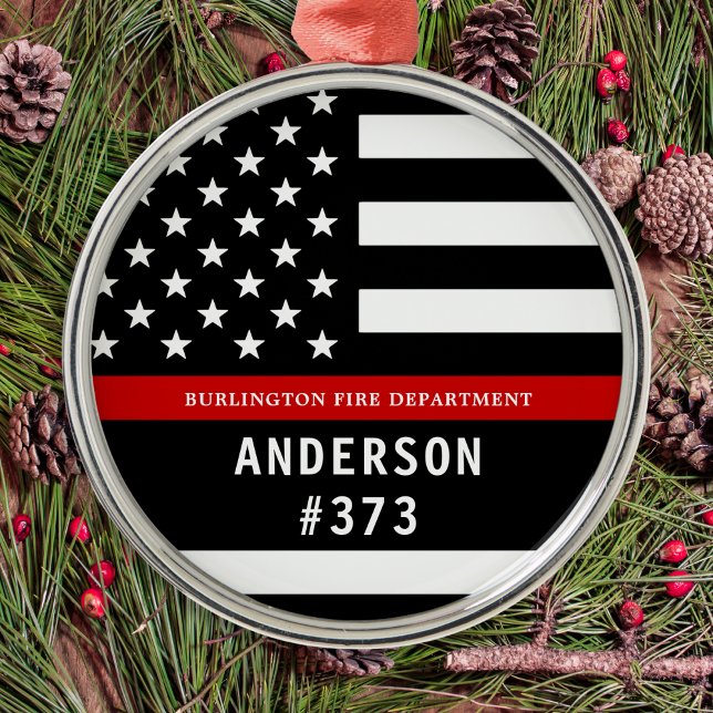 Feuerwehrmann Personalisiert Fireman Thin Red Line Ornament Aus Metall (Von Creator hochgeladen)