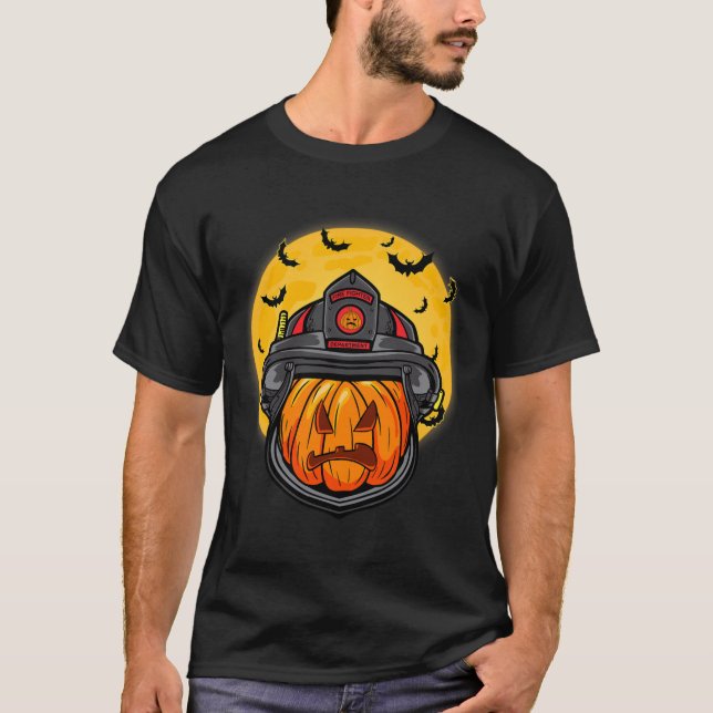 Feuerwehrmann Pumpkin Feuerwehrmann Halloween Feue T-Shirt (Vorderseite)