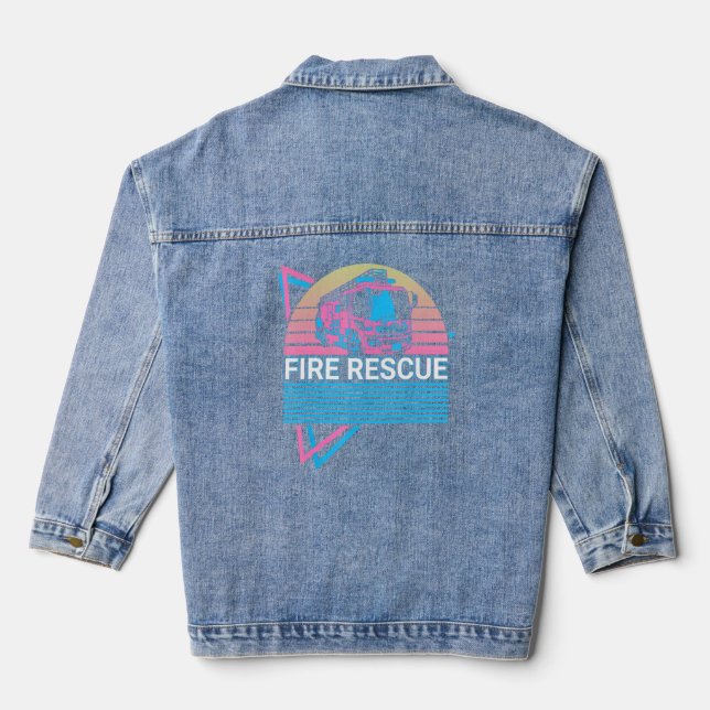 Feuerwehrmann Retro Feuerwehr Jeansjacke (Rückseite)