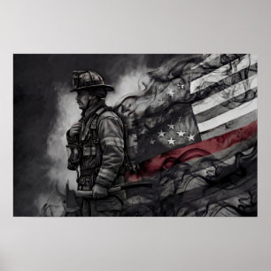 Feuerwehrmann Roter Strich Tribut Rauch Amerikanis Poster