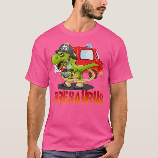 Feuerwehrmann Saurus Feuerwehrauto Feuerwehrmann D T-Shirt (Vorderseite)