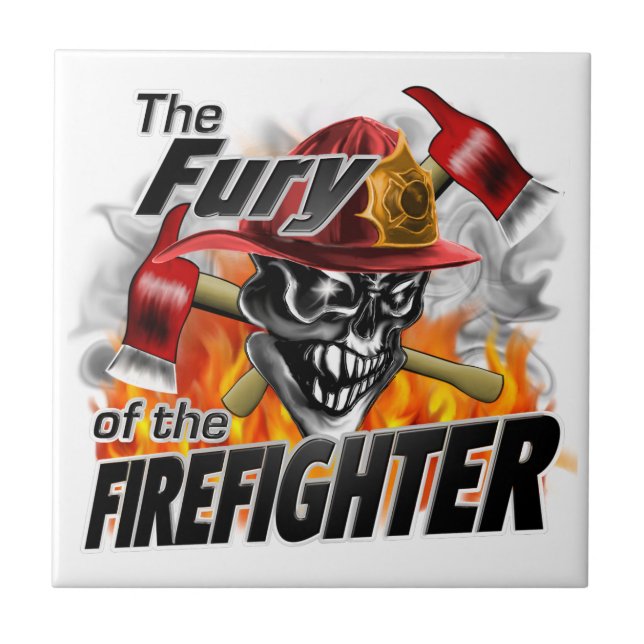 Feuerwehrmann-Schädel 5 und Flammen Fliese (Vorderseite)