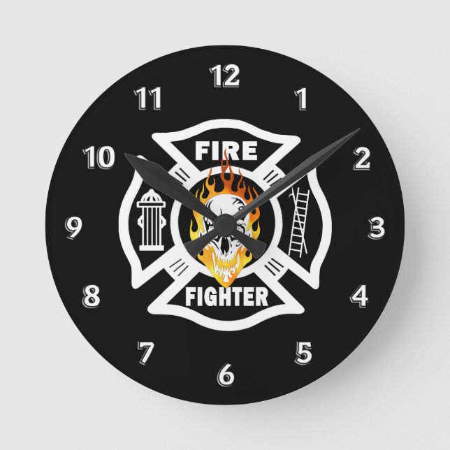Feuerwehrmann-Schädel Runde Wanduhr (Vorderseite)