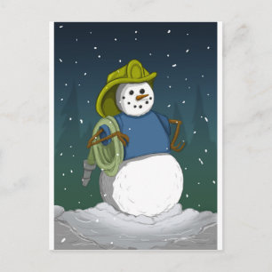 Feuerwehrmann Snowman Postkarte