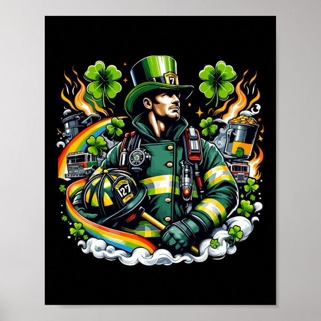 Feuerwehrmann St Patricks Day Männer Feuerwehrtrup Poster (Vorne)